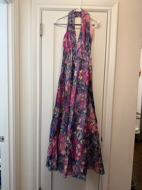 Vintage Pink and Purple Floral Halter Maxi Dress